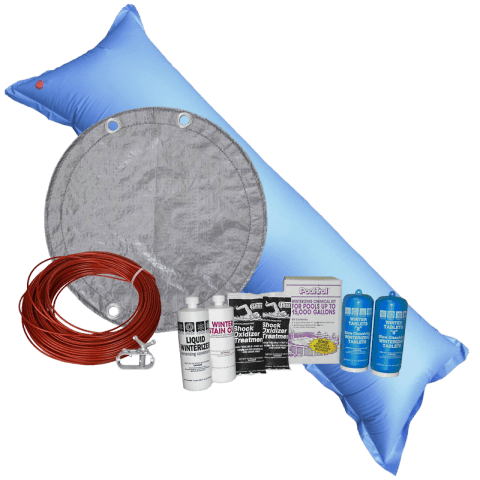 12'x24' Oval King Soild Winter Cover Bundle with 15k Chemical Closing Kit and 4.5' x 15' Air Pillow