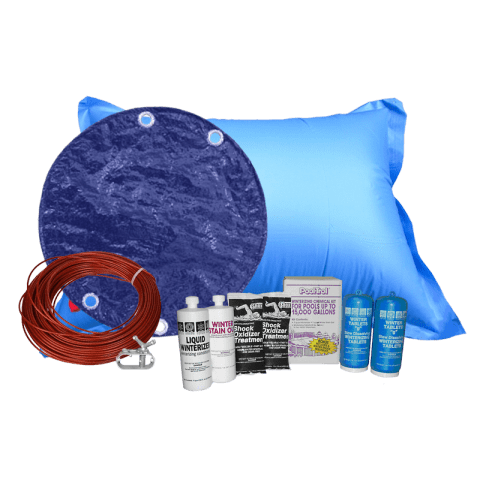 24' Round Royal Solid Cover Bundle with 15k Chemical Kit and 4' x 8' Air Pillow