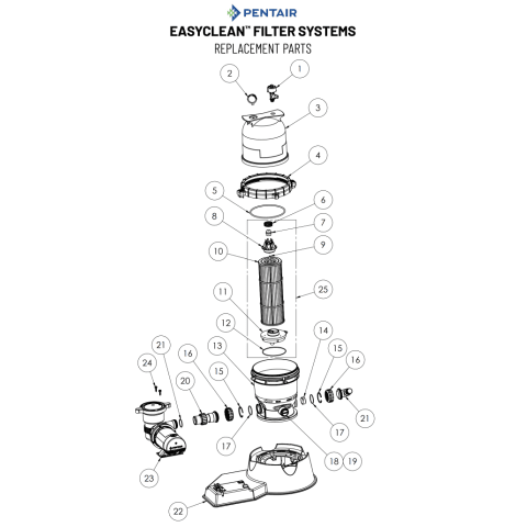 Pentair EasyClean Aboveground Pool D.E. Filter System Parts Diagram