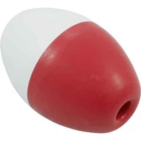 3'' x 5'' Polyethylene Red/White Oval Float for 1/2'' Rope