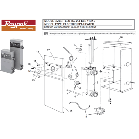 Raypak ELS 552-2 and 1102-2 Heater Models (MFG 11/1983 - Present)