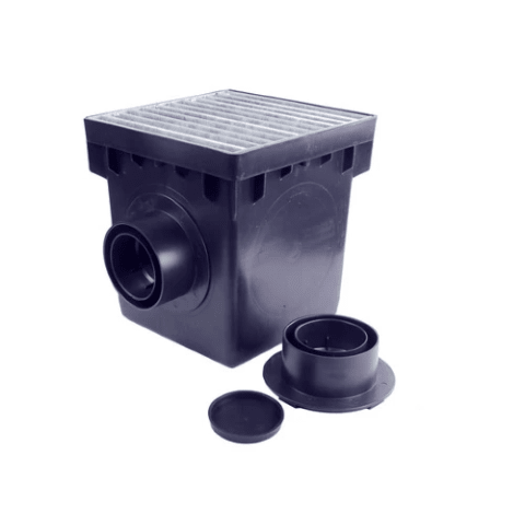 1200MTLKIT, 12" Black Square Catch Basin Drain Kit With Galvanized Steel Grate