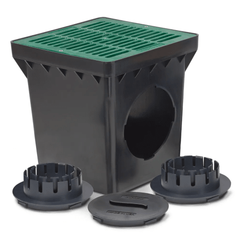 DB12KITG - 12" Green Flat Grate Drainage Basin Kit With 2 Outlets And Adapters