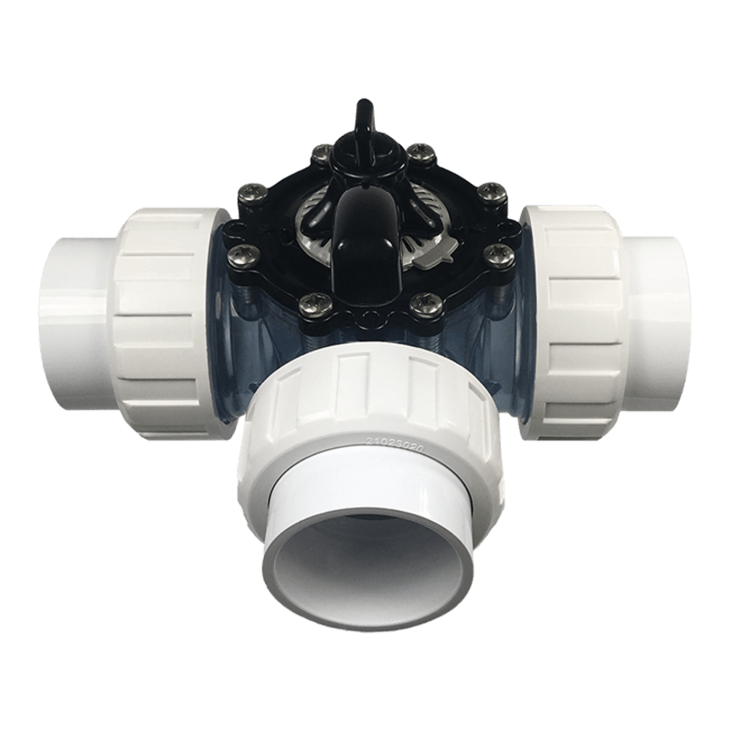 3-Way Diverter Valve, 2" Clear PVC with Unions