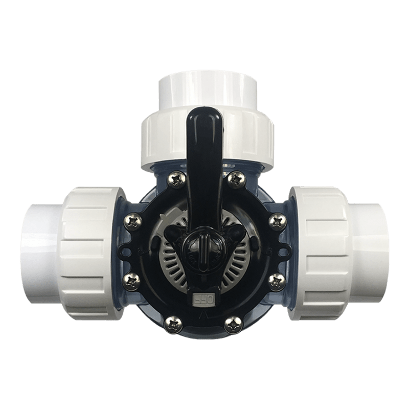 3-Way Diverter Valve, 2" Clear PVC with Unions