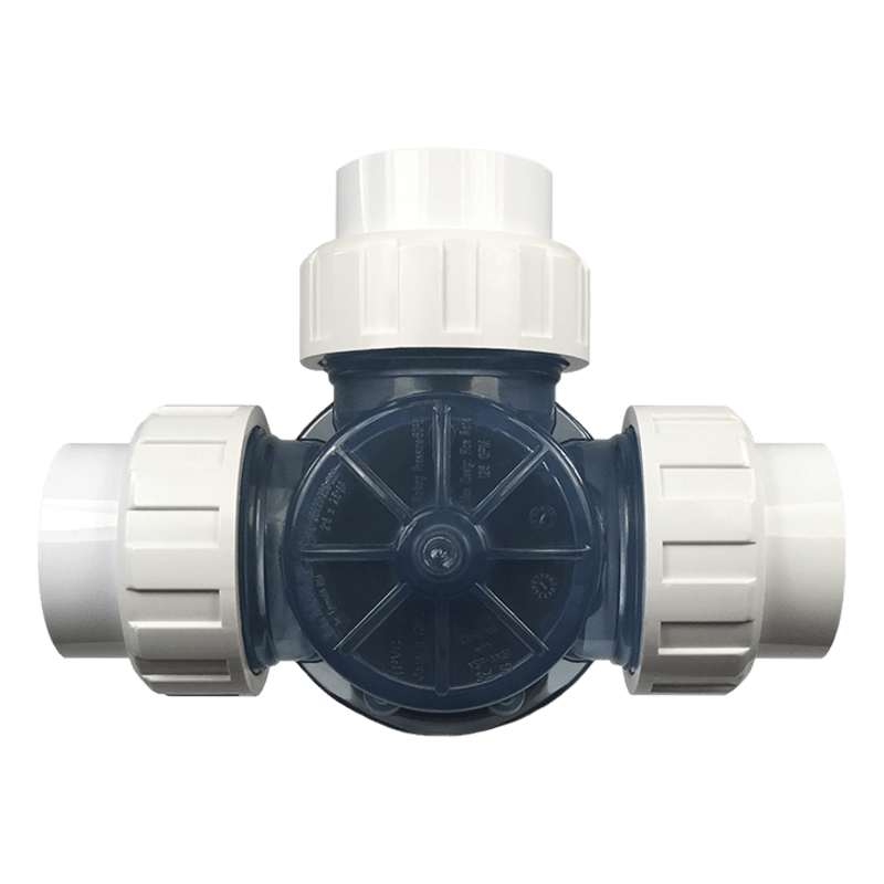 3-Way Diverter Valve, 2" Clear PVC with Unions
