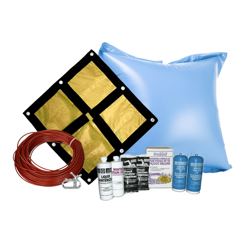 15' Round Emperor Soild Winter Cover Bundle with 15k Chemical Closing Kit and 4' x 4' Air Pillow