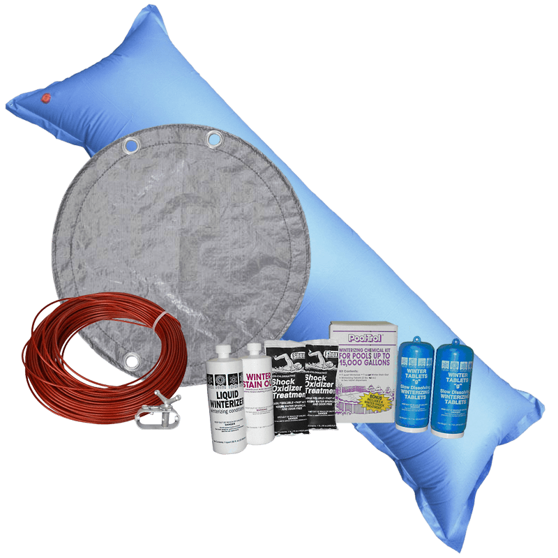 12'x18' Oval King Soild Winter Cover Bundle with 15k Chemical Closing Kit and 4.5' x 15' Air Pillow