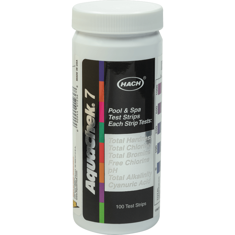 Silver 7-Way Pool and Spa Test Strips  for pH, Total Chlorine, Free Chlorine, Bromine, Alkalinity, Total Hardness, and Cyanuric Acid - 100 Strip Bottle