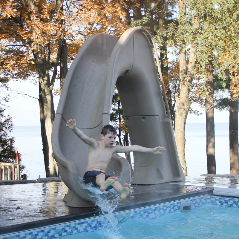 Tidal Wave Pool Slide, Grey with Light Package, Right Turn