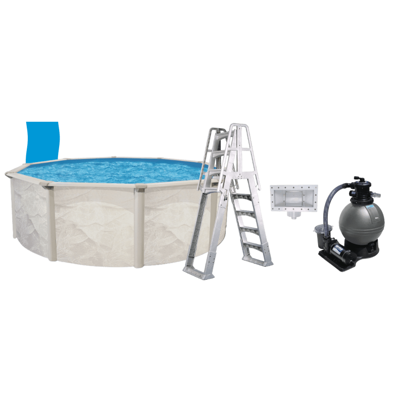 15' Round Essex Above Ground Pool Package, 52" Wall, Blue Overlap Liner, 16" Sand Filter System, 3/4 HP Pump, A-Frame Ladder, and Skimmer - Complete Package