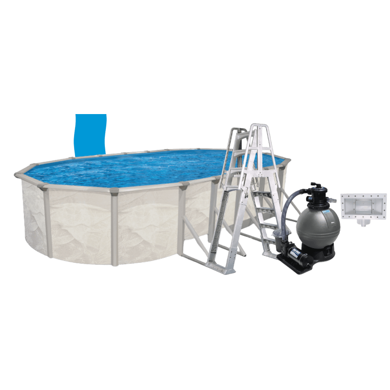 12'x24' Oval Essex Aboveground Pool Package, 52" Wall, Blue Overlap Liner, 16" Sand Filter System, 3/4 Hp Pump, A-Frame Ladder, And Skimmer - Complete Package