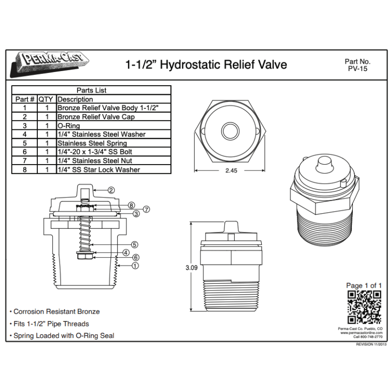 1.5" Brass Hydrostatic Relief Valve