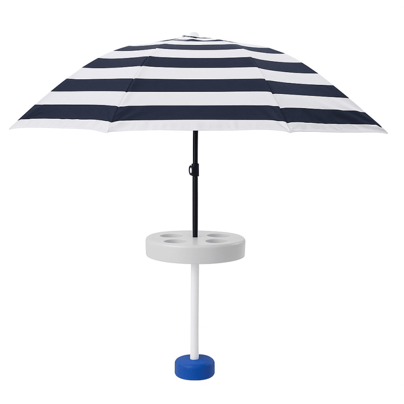 Pool Buoy Floating Pool Umbrella – 5'7" UV-Resistant Adjustable Shade with 5 Cup Holders, No-Tool Assembly, Stable Weighted Base – Ideal for Pools, Lakes, and Hot Tubs – Black & White Stripe
