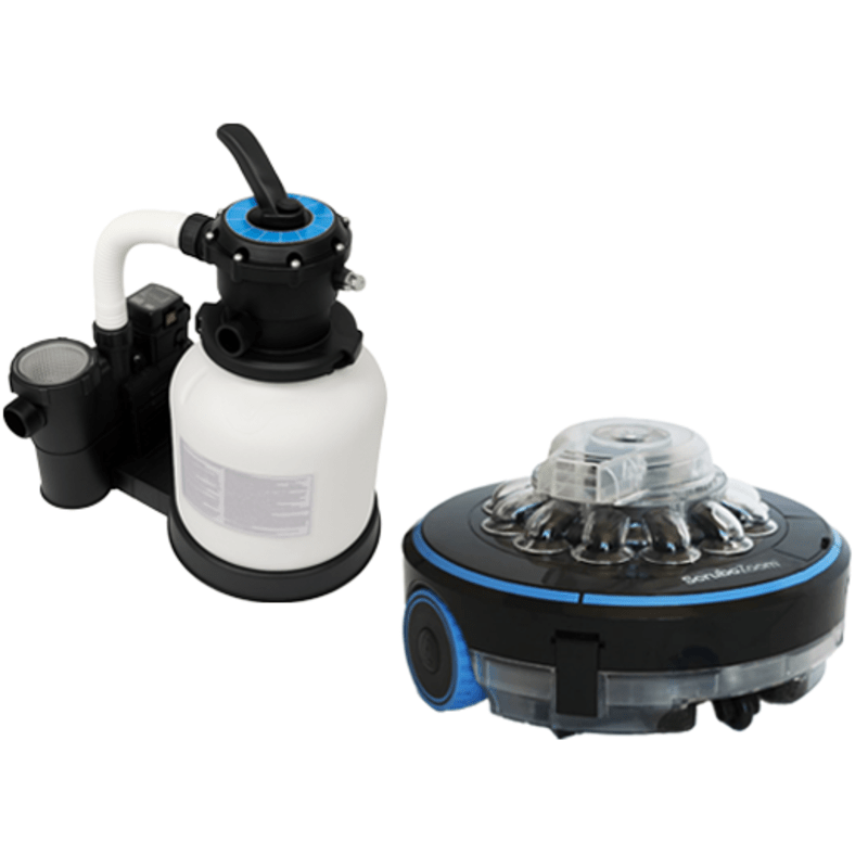 16" Above Ground Pool Sand Filter, 0.75HP Single Speed Pump with Aquamoto Scrubo Zoom Cordless Robotic Pool Cleaner Kit