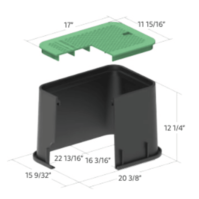 121, Rectangular Valve Box, Green with Green Lid