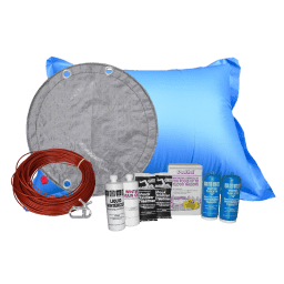 24' Round King Soild Winter Cover Bundle with 15k Chemical Closing Kit and 4' x 8' Air Pillow