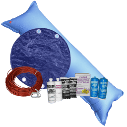 15'x24' Oval Royal Solid Cover Bundle with 15k Chemical Kit and 4.5' x 15' Air Pillow