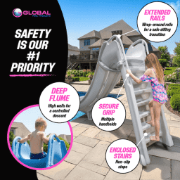 Bad Axe X6 Swimming Pool Slide, Left Turn, Silver Quartz