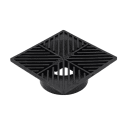 6" Black Plastic Square Grate, Connects To 3" And 4" Drain Pipes And Fittings