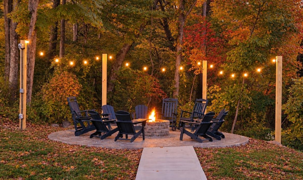 Cozy autumn fire-pit retreat at Pool House Lodge