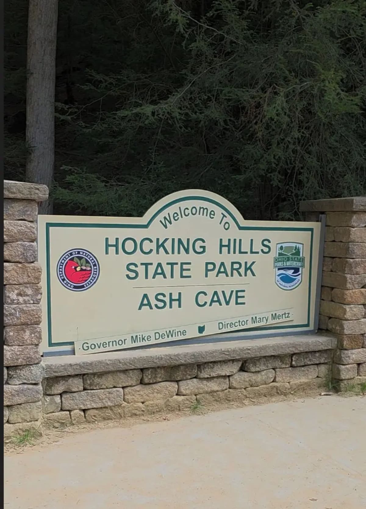 Ash Cave trailhead entrance sign, Hocking Hills State Park Ohio