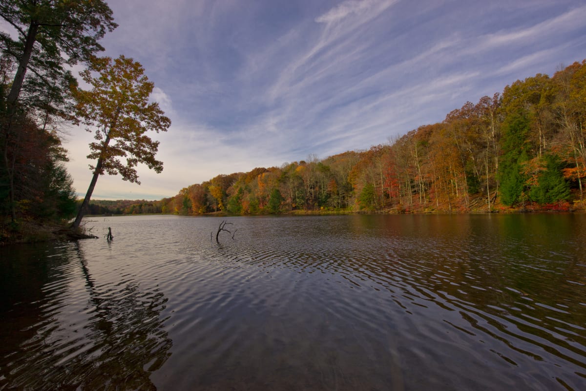 Lake Rose in Hocking Hills Ohio surrounded by fall foliage