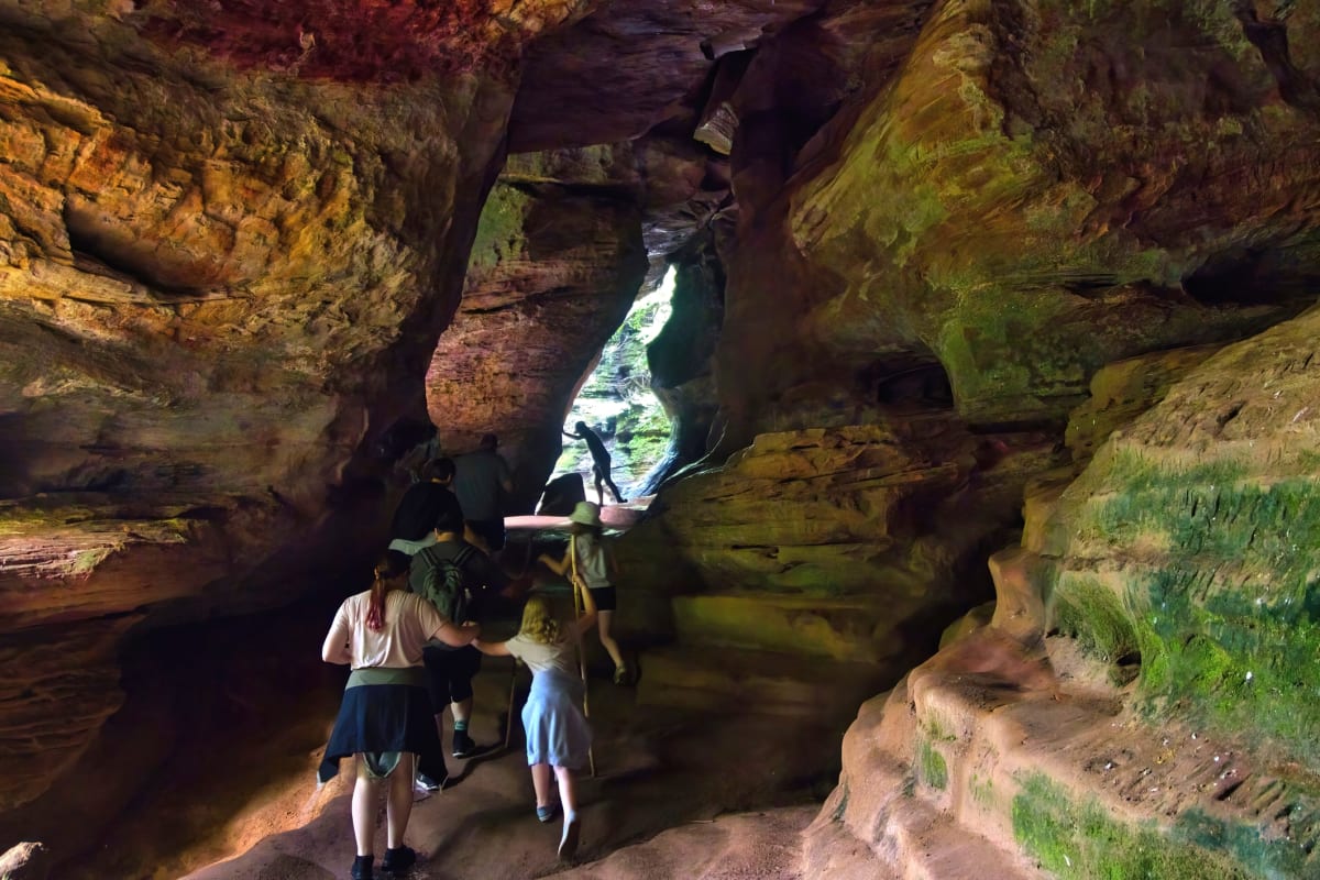 Rock House cave with window openings in Hocking Hills Ohio fall