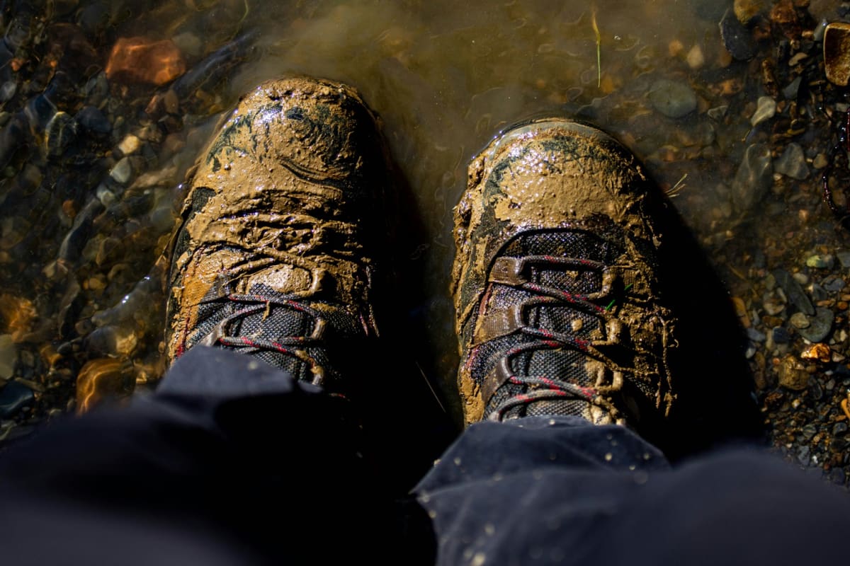 Muddy trail at Pool House Lodge in spring