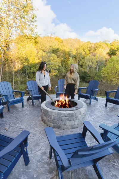 Outdoor fire pit at Pool House Lodge