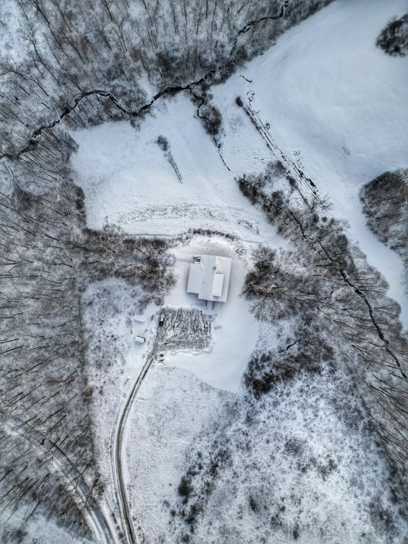 Pool house lodge aerial winter valley lodge hocking hills