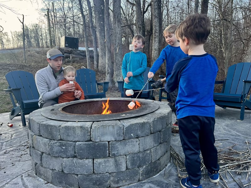 Pool house lodge dad kids smores fire pit