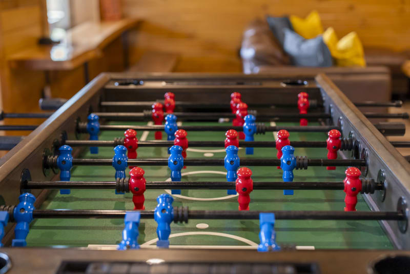 Pool house lodge game room foosball table closeup
