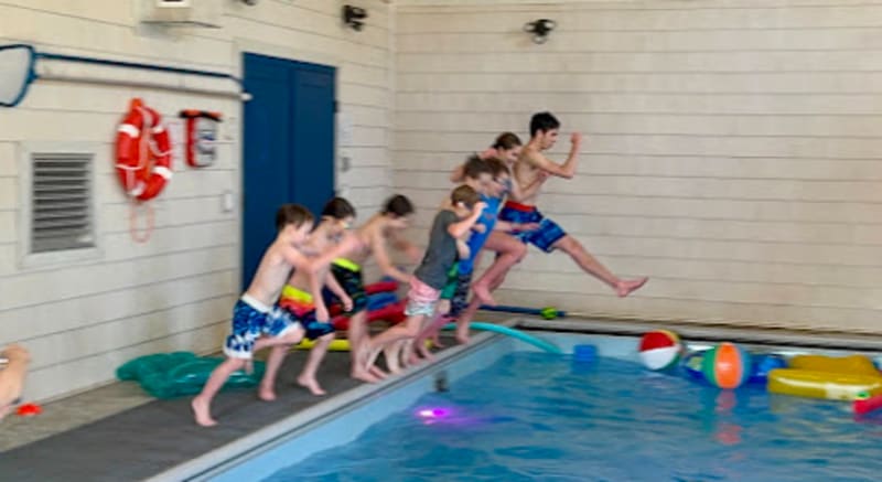 Pool house lodge kids jumping pool cannonball indoor