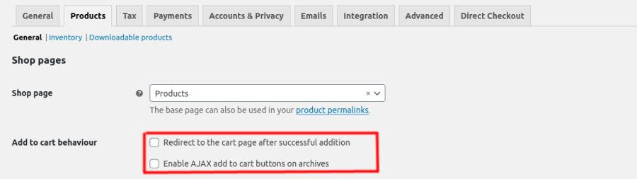 Disable redirect to cart