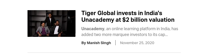 Above is an example of venture capitalist investment into unacademy