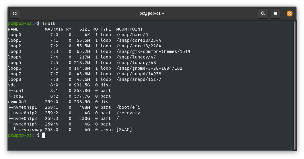 Image of lsblk output