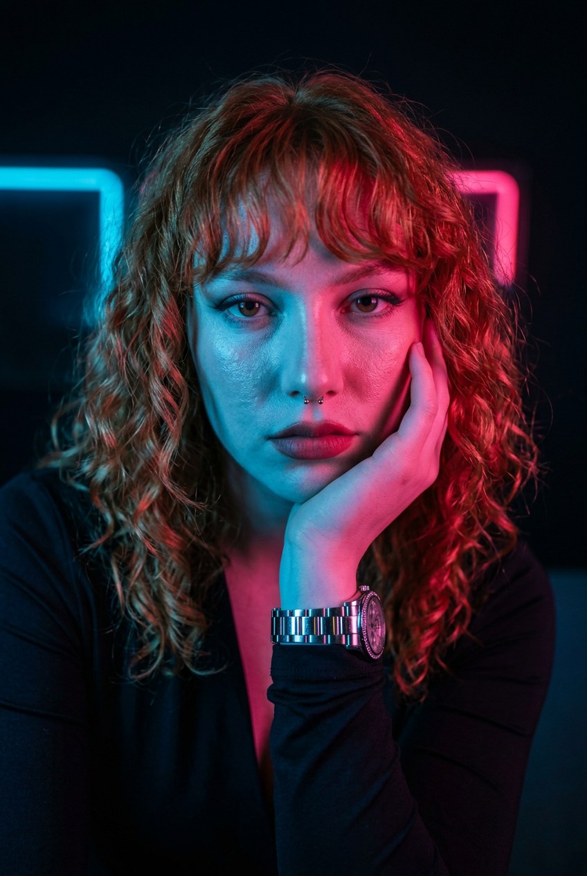 Neon Noir Dual Tone Portrait AI image template preview