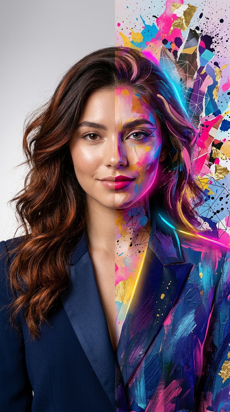 Split Portrait - Mixed Media AI image template preview