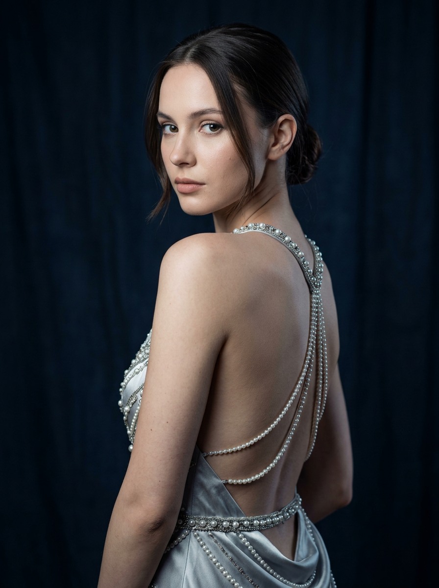 Silver Pearl Couture Portrait AI image template preview