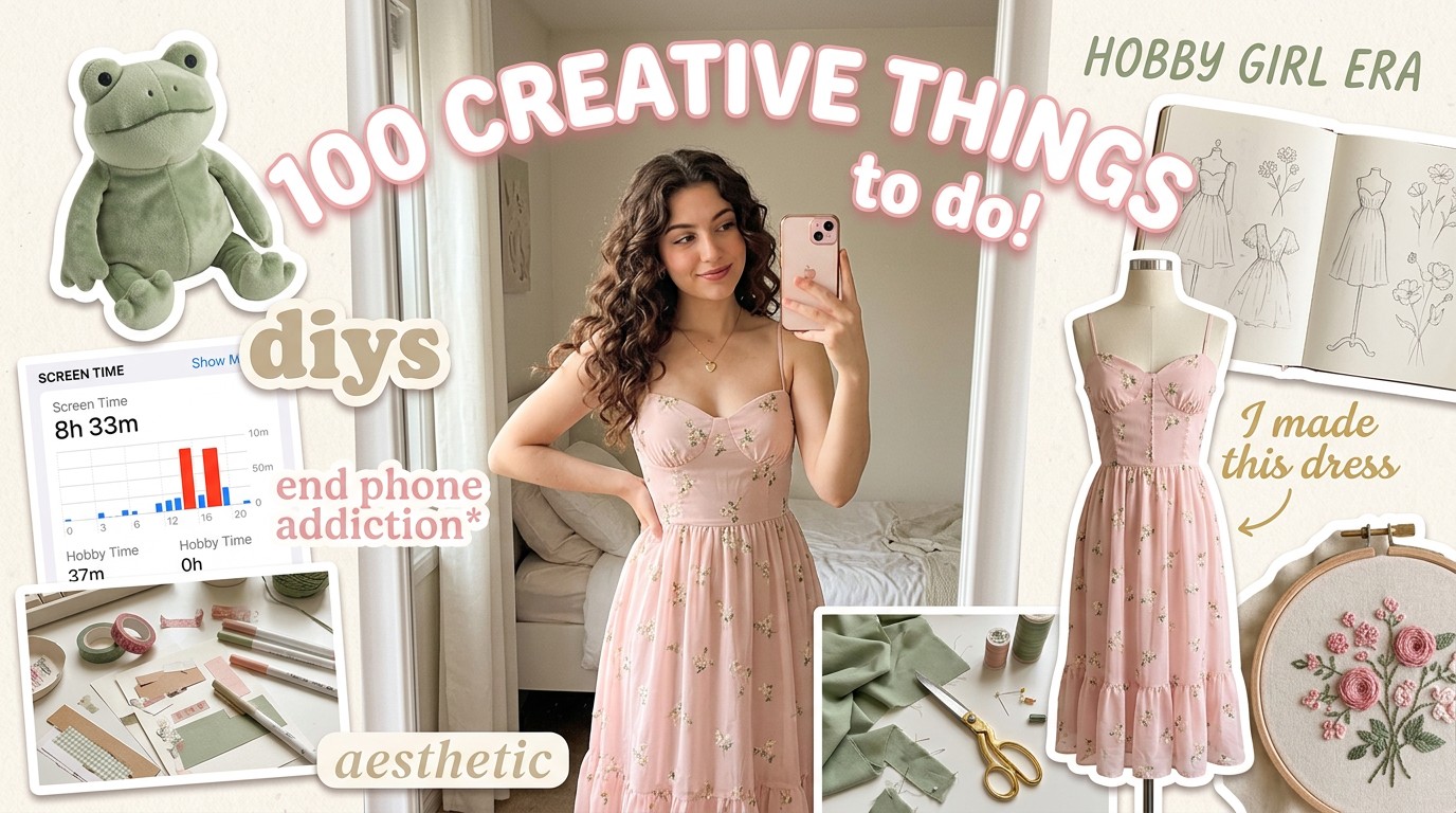 Aesthetic Hobby Girl Collage Youtube Thumbnail AI image template preview