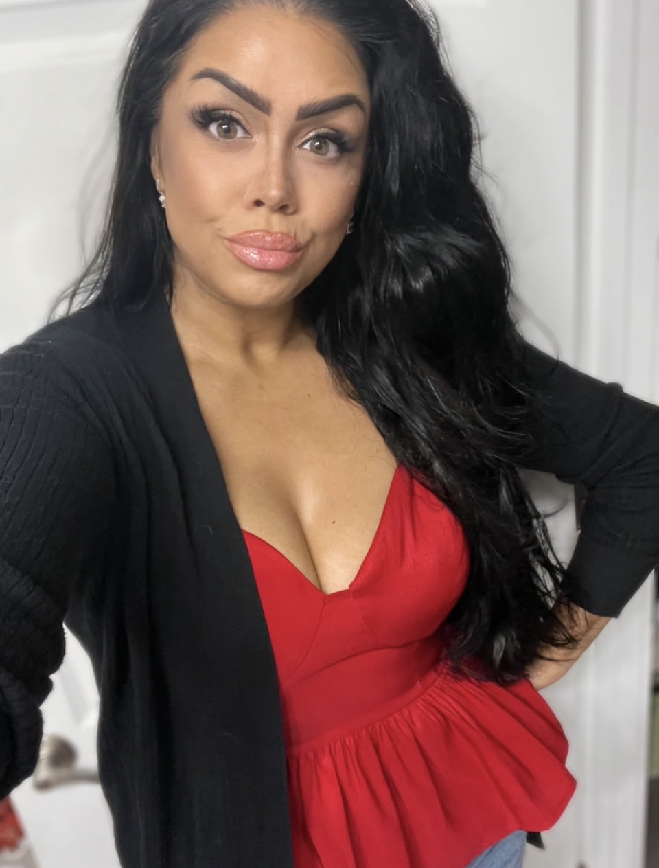 Chic Red Peplum Portrait AI image template preview