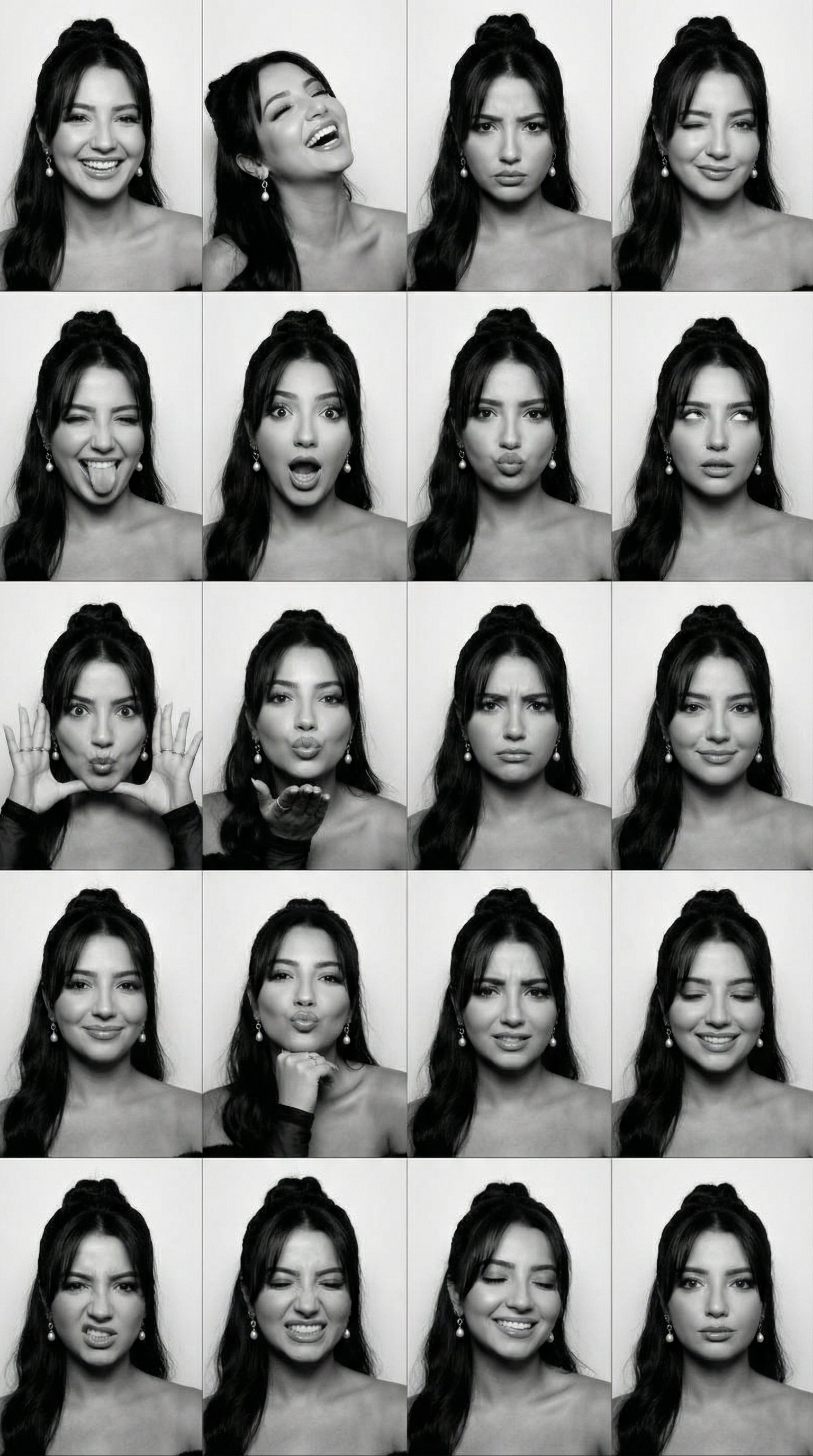 B&W Photobooth Expression Grid 4x4 — Nano Banana AI image template preview