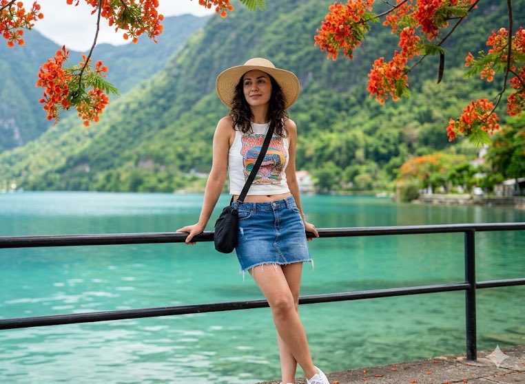 Turquoise Lake Portrait — Nano Banana Pro AI image template preview