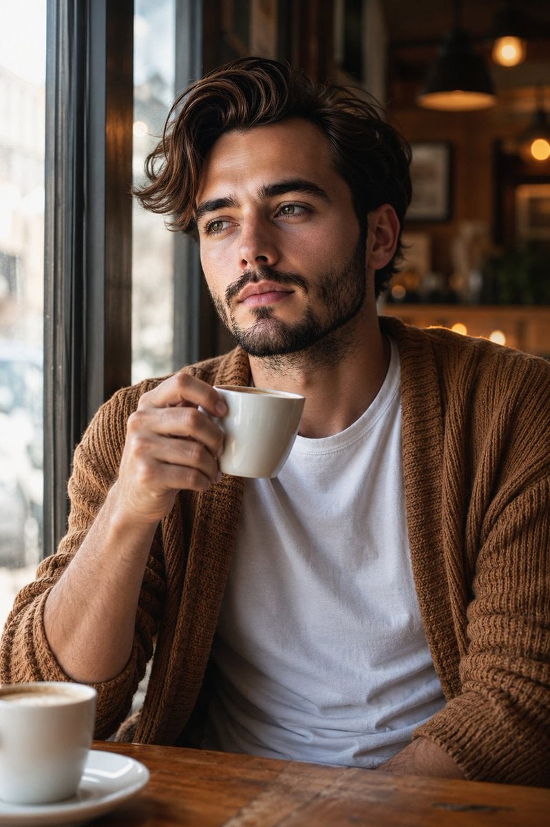 Warm Window Side Café Studio Portrait AI image template preview