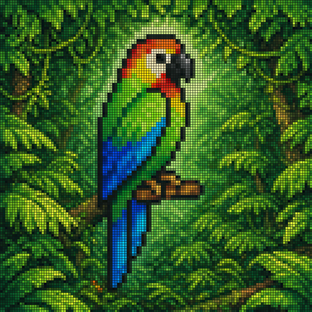 gpt2-social-media-post-tropical-parrot-pixel-mosaic AI image template preview