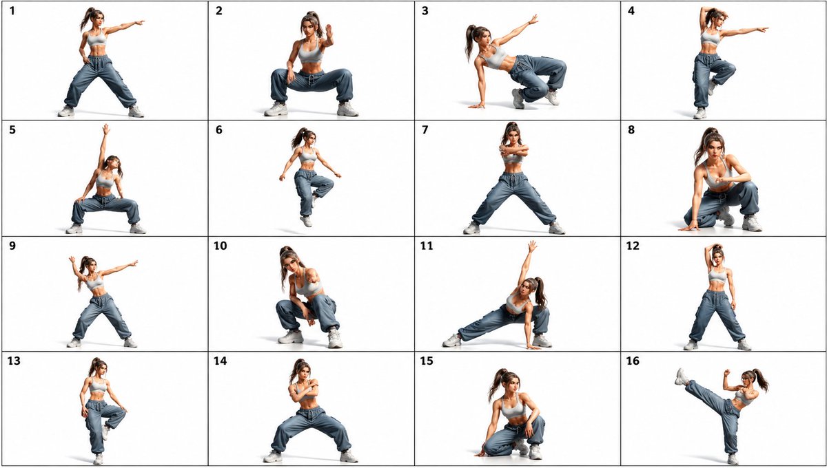 gpt2-comic-storyboard-16-panel-dance-pose-reference-sheet AI image template preview