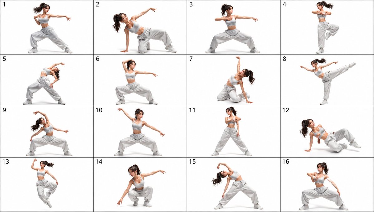 gpt2-comic-storyboard-16-pose-dance-reference-sheet AI image template preview