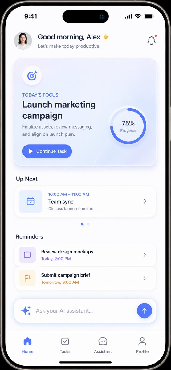 Productivity App UI Mockup AI image template preview
