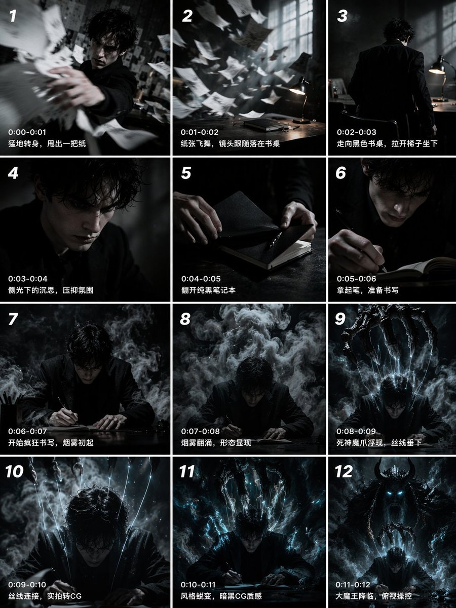 12-Panel Cinematic Storyboard Grid AI image template preview